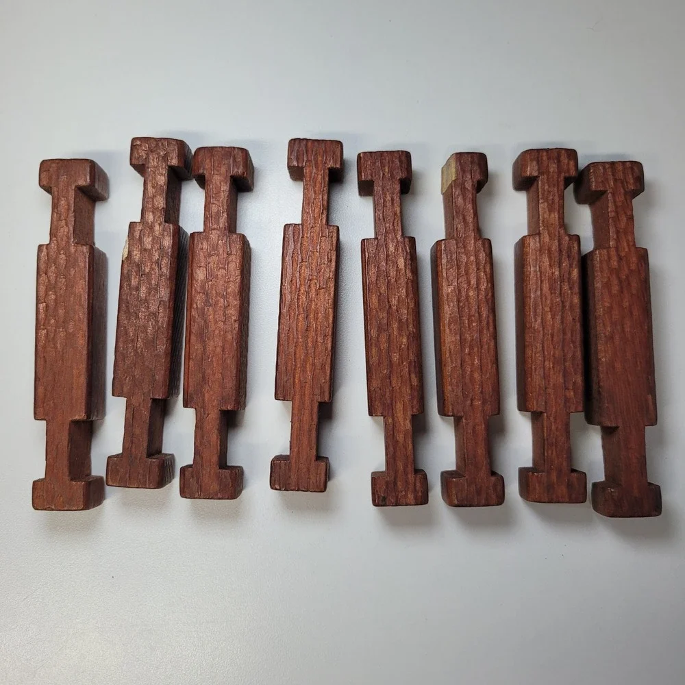 Vintage Square Building Blocks Dark Wood Interlocking Set of 8 Architectural Toy